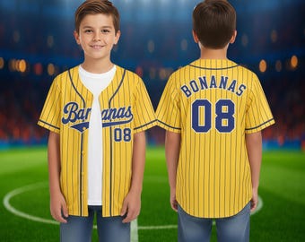 Camiseta de béisbol personalizada, nombre, número y logotipo personalizados, regalo para fanáticos de los Bananas, regalo de cumpleaños para hombres, mujeres, niños, bebés, jóvenes y mujeres.