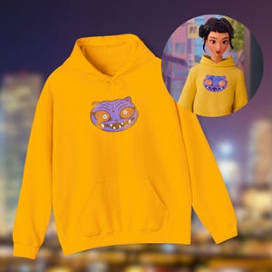 Distressed Zoey Demon Hunters K-Pop Inspired | Derpy Demon Tiger Yellow Hoodie | Golden Yellow
