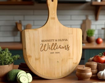 Personalized Engraved Bamboo Pizza Board: Rustic Kitchen Decor