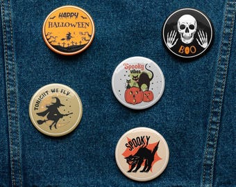 Vintage Halloween Pin Set: Spooky Witch & Boo Pins