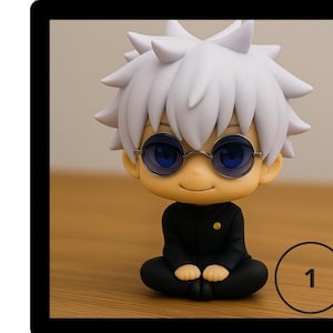 Gojo Satoru Chibi Figure – Jujutsu Kaisen Collectible Anime Toy – Cute Sitting Mini Figurine