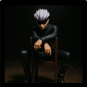 Jujutsu Kaisen Collectible – Gojo Sitting Statue with Dramatic Spotlight Look”