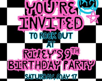 Invito di compleanno per ragazze skater / Invito per festa di pattinaggio a rotelle modificabile / Invito di compleanno per ragazze skater anni '90 stampabile / Modello digitale Canva