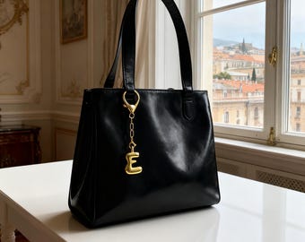 Personalized Initial Keychain: 18k Gold Plated  Trendy Bubble Letter Bag Charm, Bridesmaid Gift