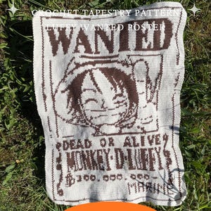 Tapestry Crochet Pattern Luffy Wanted Poster PDF | Anime Crochet Chart | Crochet Wall Art | Graphgan Pattern