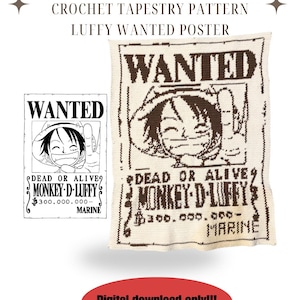 Patron Crochet Tapestry Luffy Wanted Poster PDF | Diagramme Crochet | Déco Murale Crochet | Graphgan