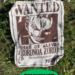 Roronoa Zoro Häkelanleitung PDF | Tapestry Crochet Anime Wanted Poster | One Piece Wanddeko | Häkelchart | Graphgan Muster