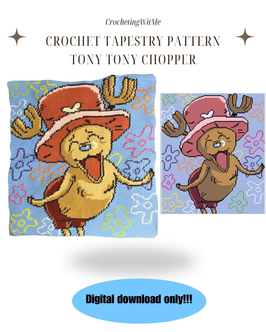 Tony Tony Chopper Crochet Pattern PDF | Tapestry Crochet Anime Wall Art ...