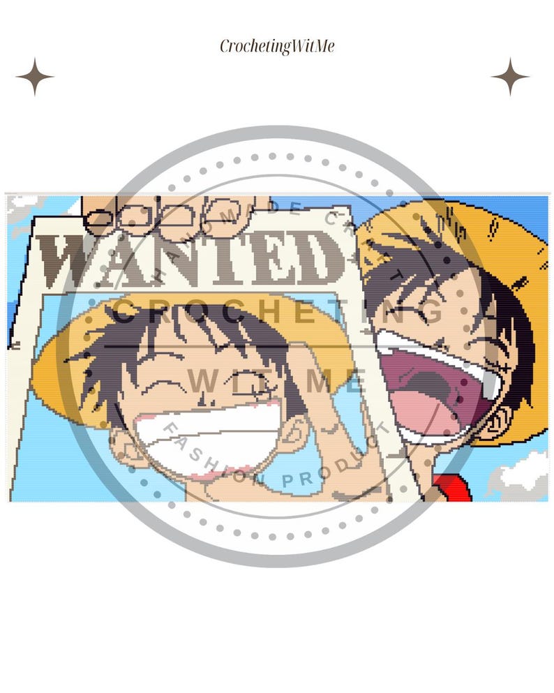 Luffy Wanted Poster Crochet Pattern PDF | One Piece Crochet Wall Art ...