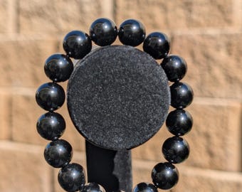Black Tourmaline Bracelet – Handmade 12mm Energy Shield Crystal