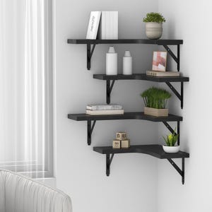 Rustic Corner Floating Shelves - Paulownia Wood with Iron Brackets (Set of 4)