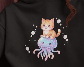 Cute Cat Jellyfish Sweatshirt, Kawaii Cat Hoodie, Aesthetic Animal Sweatshirt, Pastel Cute Cat Shirt, Fantasy Cat Lover Gift, Pet Lover