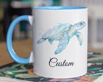 Personalized Turtle Mug, Cute Turtle Coffee Mug with Name, Custom Animal Mug, Gift for Turtle Lover, Custom Name Mug, Gift Animal Lover