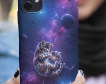 Galaxy Cat Phone Case, Space Cat iPhone Case, Aesthetic Universe Cat Cover, Cosmic Cat Case, Fantasy Cat Lover Gift, Nebula Cat Case