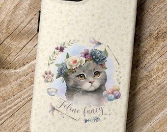 Vintage Cat Phone Case, Floral Cat iPhone Case, Aesthetic Cottagecore Phone Case, Cute Elegant Cat Cover, Coquette Style Cat Case, Pet Lover
