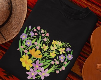 Floral Heart T Shirt, Wildflower Heart Shirt, Floral Graphic Tee, Cottagecore Aesthetic Shirt, Nature Lover Gift, Valentine's Day Gift