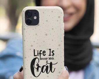 Life Is Better With A Cat Phone Case, Cute Cat Lover iPhone Case, Aesthetic Cat Phone Cover, Minimalist Cat Case, Gift for Cat Mom