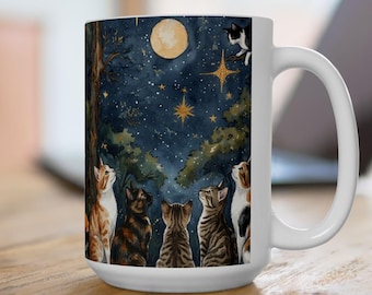 Cat Moon Mug, Celestial Cat Coffee Mug, Night Sky Cat Mug, Artistic Cat Lover Gift, Night Cat Mug, Witchy Cat Mug, Aesthetic Animal Mug