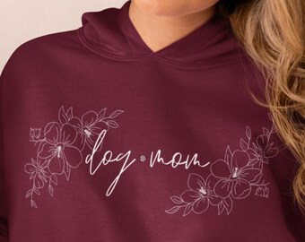 Dog Mom Hoodie – Minimalist Floral Dog Lover Sweatshirt, Aesthetic Pet Mom Pullover, Cozy Neutral Dog Mom Gift for Her, Gift for Dog Moms