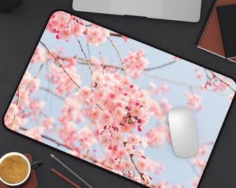 Cherry Blossom Mouse Pad | Pink Floral Desk Mat | Aesthetic Mousepad for Office | Cute Spring Desk Decor