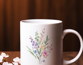 Personalized Floral Name Mug, Custom Flower Coffee Mug, Birth Flower Style Mug, Cute Floral Cup, Gift for Mom Friend Her, Gift Valentine