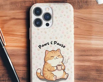 Paws and Pause Cat Phone Case, Cute Cat iPhone Case, Kawaii Cat Phone Case, Cat Lover Gift, Aesthetic Cat Case, Pet Lover Case
