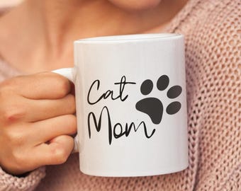Cat Mom Mug, Cat Lover Coffee Mug, Gift for Cat Mom, Cute Cat Mug, Minimalist Cat Mom Cup, Cat Owner Gift, Coffee Lover Mug