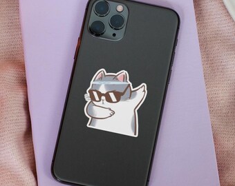Cool Cat Sticker, Funny Cat Vinyl Sticker, Aesthetic Cat Decal, Cute Cat Laptop Sticker, Cat Lover Gift, Coffee Cat Sticker, Funny Sticker