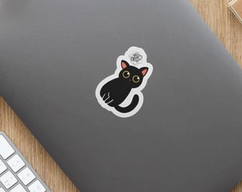 Cute Black Cat Sticker, Anxious Cat Vinyl Sticker, Funny Cat Sticker, Kawaii Cat Sticker, Laptop Water Bottle Decal, Cat Lover, Pet Lover