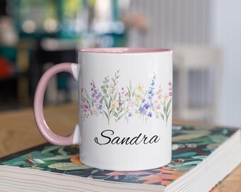 Personalized Floral Mug with Name, Custom Name Coffee Mug, Birth Flower Style Mug, Gift for Her, Aesthetic Flower Mug, Custom Mug