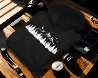 Mountain Hoodie for Nature Lovers – Minimalist Forest Sweatshirt, Outdoor Hiking Pullover, Cozy Camping Gift, Aesthetic Mountain Hoodie
