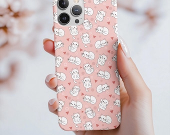 Cute Cat Phone Case, Kawaii Cat Pattern iPhone Case, Aesthetic Pink Cat Case, Cat Lover Gift, Cute Animal Phone Cover, Pet Lover