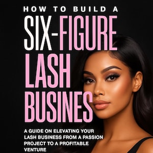May include: A promotional image for "PLR Beauty Boss" featuring a woman and text. The text reads "How to Build a Six-Figure Lash Business" and "A Guide on Elevating Your Lash Business From a Passion Project to a Profitable Venture."