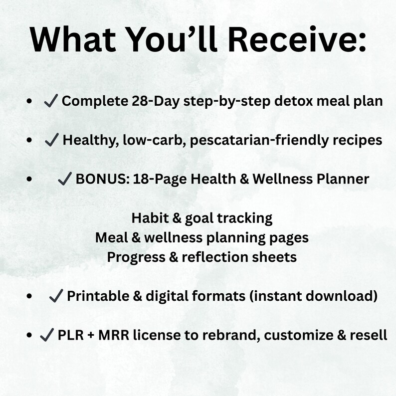28 Tage - 4 Wochen Detox Speiseplan, PLR, MRR, Low Carb Speiseplan, Abnehmplan, Gesundes Abnehmen Speiseplan, Rezepte, Printable, DFY Bild 13