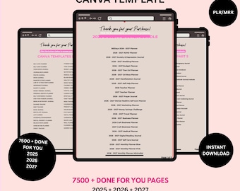 NEW 7500 + Canva Planner Templates 2025–2027, PLR MRR, Done-For-You Planners,  Resell Rights, Journals & Trackers Bundle + Digital products