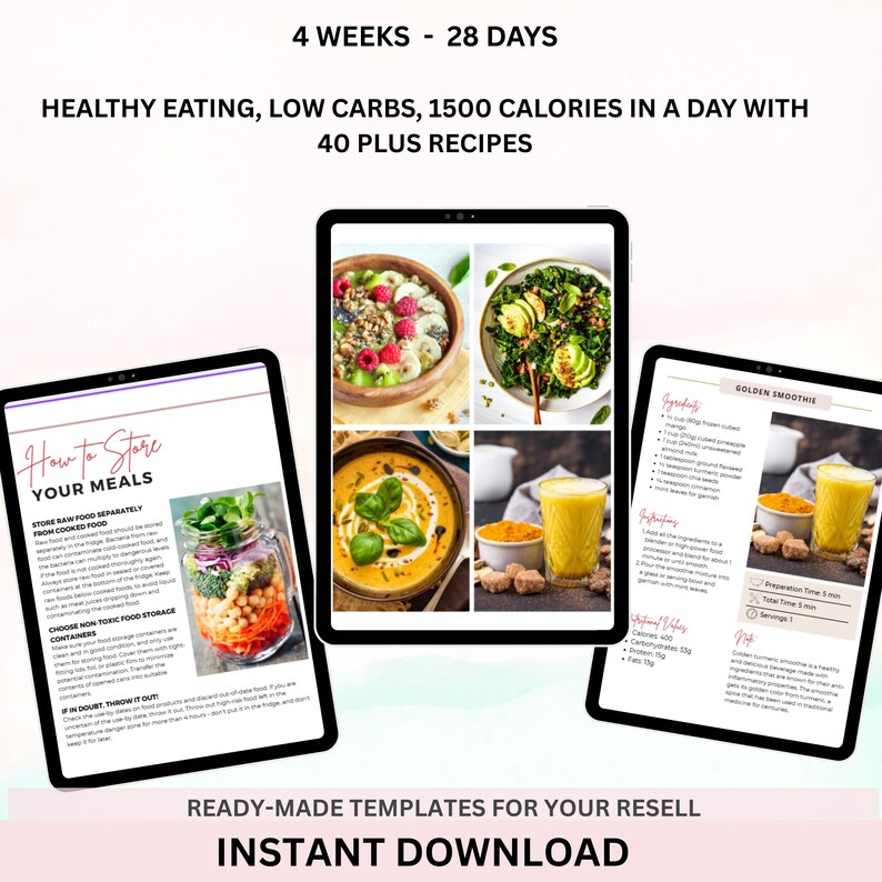 28 Tage - 4 Wochen Detox Speiseplan, PLR, MRR, Low Carb Speiseplan, Abnehmplan, Gesundes Abnehmen Speiseplan, Rezepte, Printable, DFY Bild 6