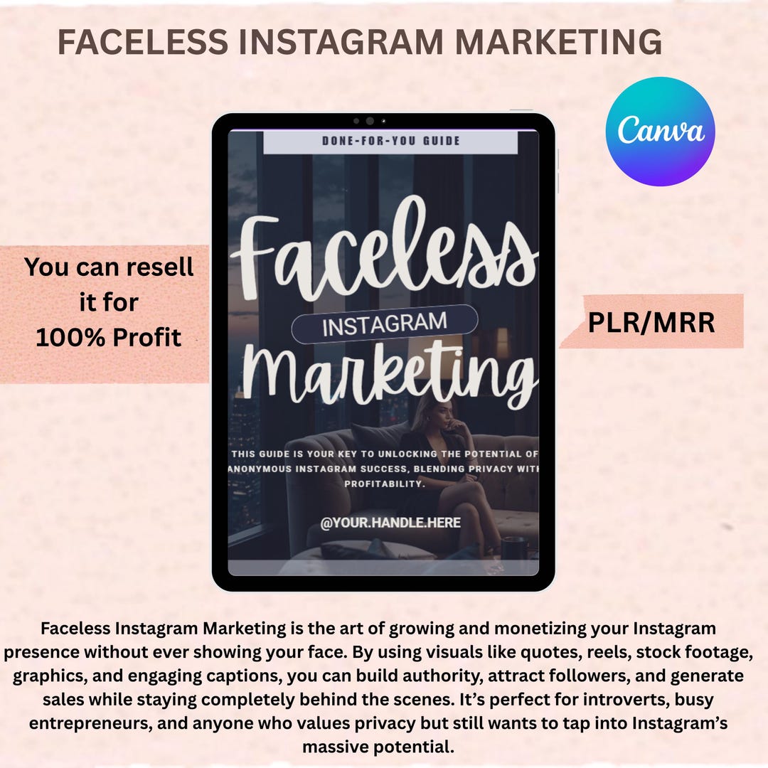 Faceless Instagram Marketing Guide With PLR/MRR (canva Template Digital ...