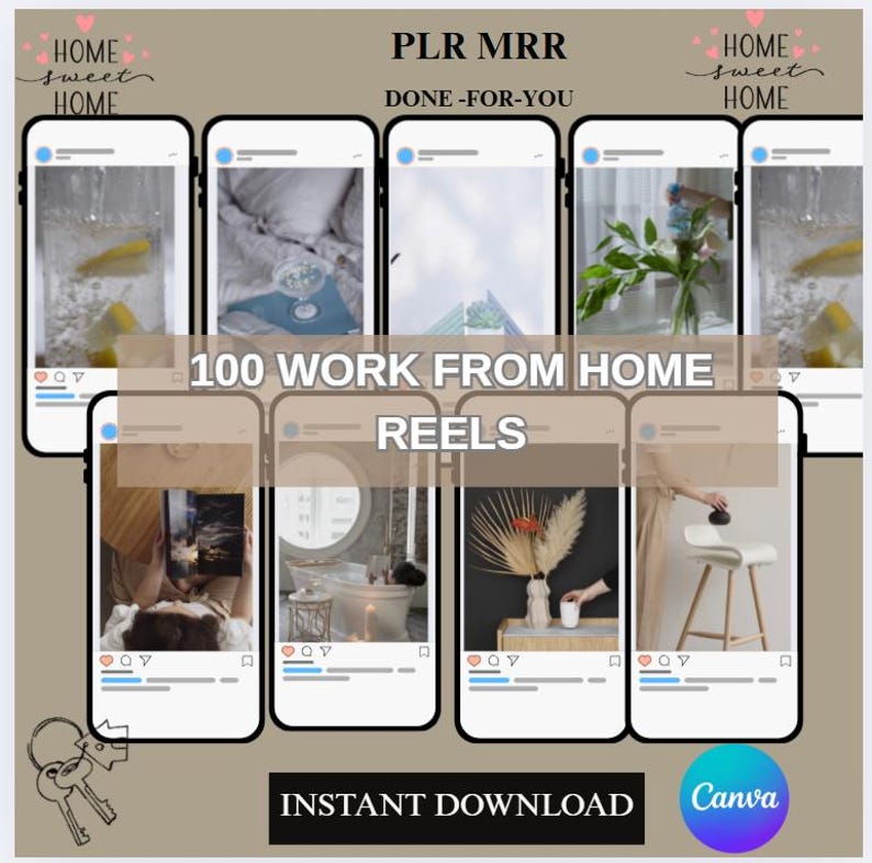 100 Work From Home Reels Ideas – PLR MRR | Viral Content Prompts for Creators & Entrepreneurs |Easy Ideas for Home Reels Video Content Canva, Digital Download, Digital Products