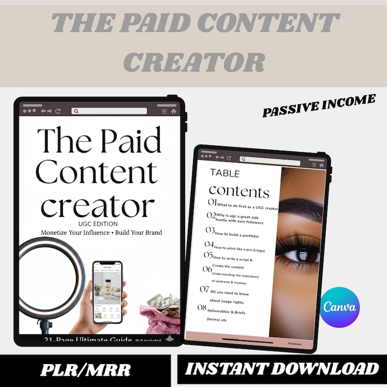 Paid Content Creator eBook: UGC Guide, MRR + PLR Passive Income Guide | Editable Digital Download | Includes Master Resell Rights