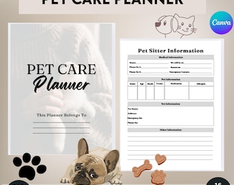 Digital Pet Care Planner  | Printable PDF | PLR + MRR | Track Vet Visits, Meals, Meds & Grooming, Pet Checklists,Pet Sitter Notes Pet Binder