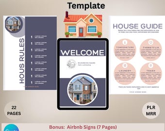 Airbnb Welcome Book Canva Template, Host Guide, 7 Bonus Signs (Digital Download)