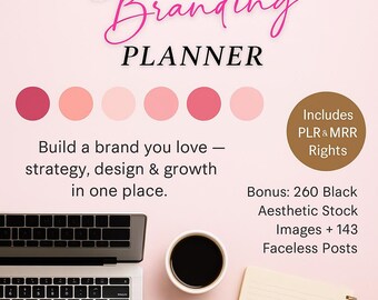Ultimate Business Branding Planner PLR MRR | Black Aesthetic Stock Images | Faceless Marketing Guide Digital Product | DFY Instant Download