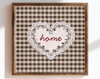 Cottagecore Bauernhaus Dekor, Herz gestickt, Herz gehäkelt, kariert, Herz gestickt