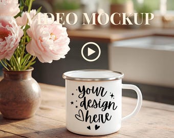 Mug Video Mockup : Enamel Mug with Farmhouse Aesthetics | MP4 + PNG