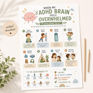 ADHD Brain Overwhelmed Calm Corner Toolkit Poster, SEL Coping Skills Chart (US Letter)
