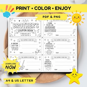 Livro de Cupons para Colorir para o Seu Irmão | Presente DIY para Crianças (Download em PDF e PNG)