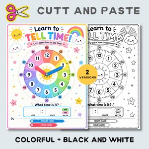 Manualidad imprimible para aprender a decir la hora: Reloj. Actividad para recortar y colorear para niños.