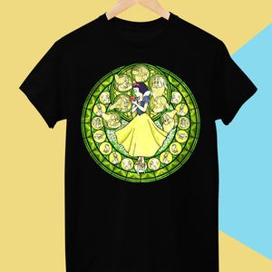 白雪姫Tシャツ、男女兼用シャツ、黒のユニセックスコットンTシャツ