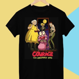 Camiseta de Coraje, el perro cobarde, para hombre y mujer, camiseta unisex de algodón negra