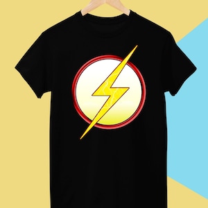Flash T-Shirt, Shirt für Männer und Frauen, Superheld schwarzes Unisex-Baumwoll-T-Shirt